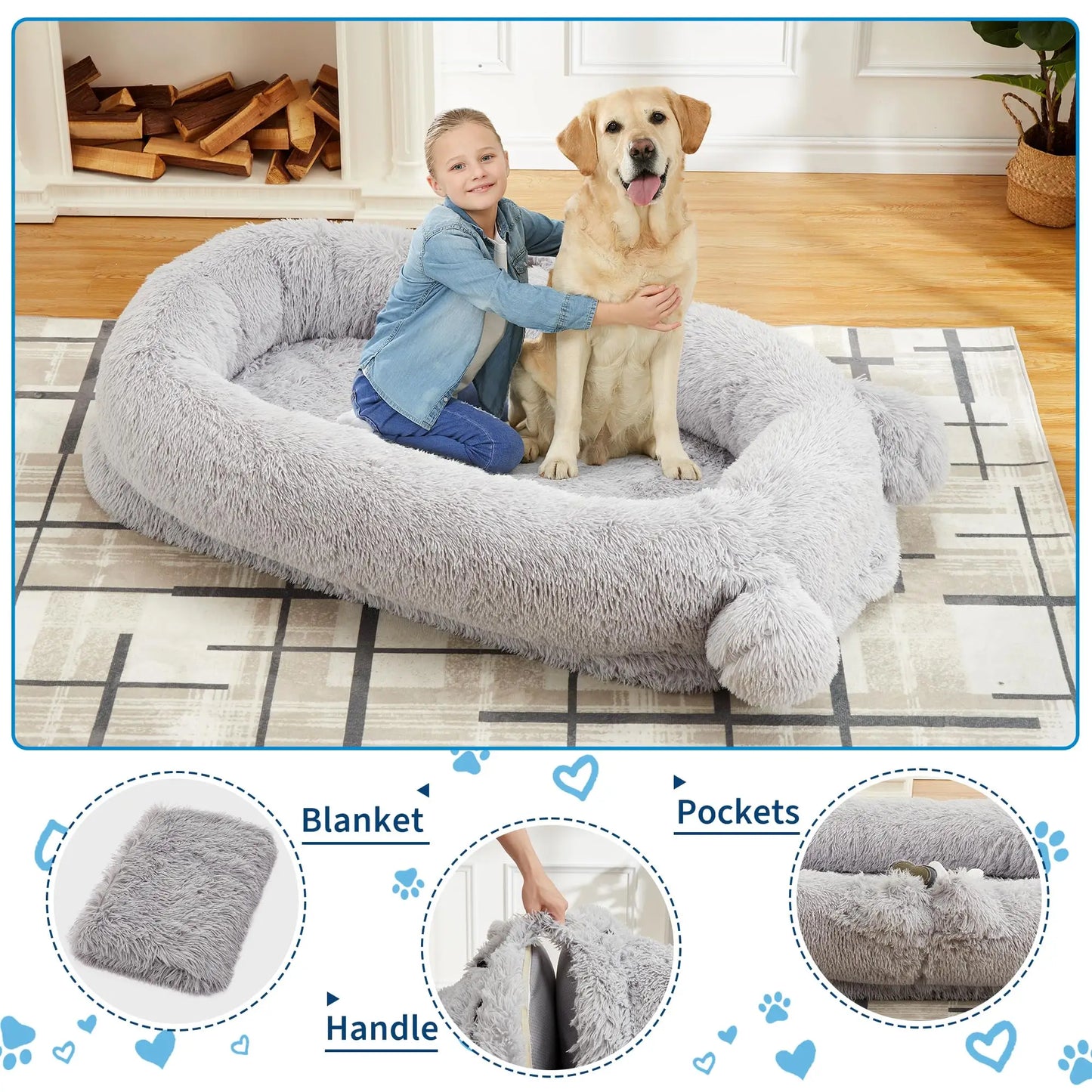 HiMISSCN Memory Foam Dog Bed With Removable Cover And Pockets