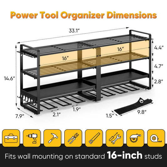 Power Tool Organizer Wall Mount 4-Tier Heavy Duty Drill Storage
