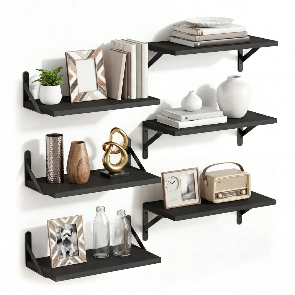 Six-Piece Rustic Floating Wall Shelves Set For Home Decor