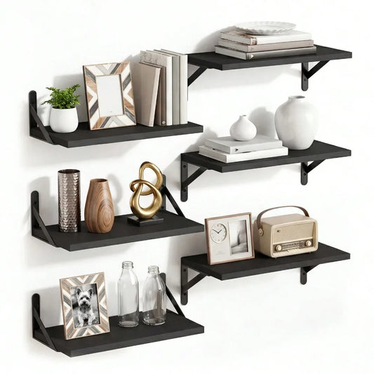 Six-Piece Rustic Floating Wall Shelves Set For Home Decor