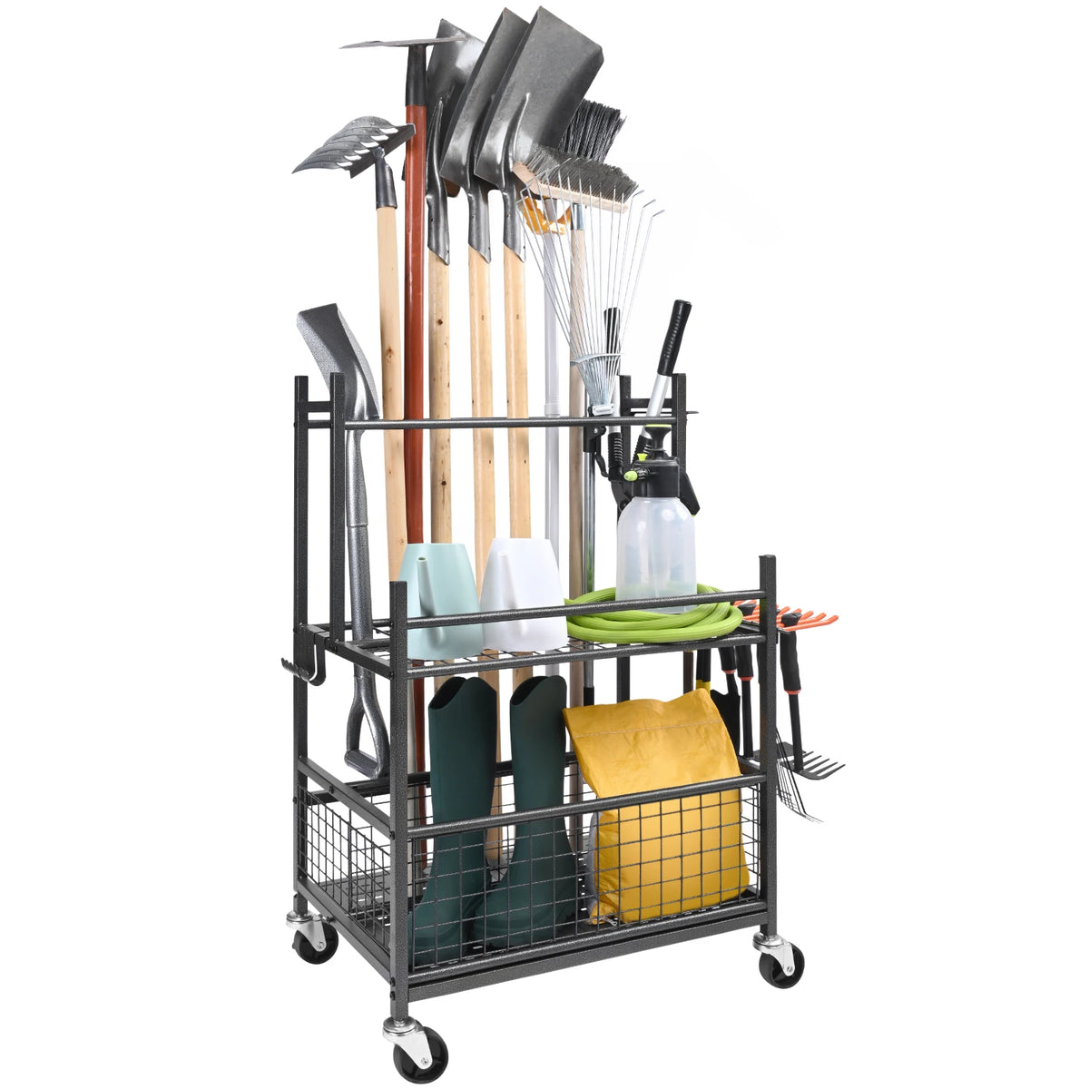 SucceBuy Garden Tool Organizer Tower With Hooks And Wheels