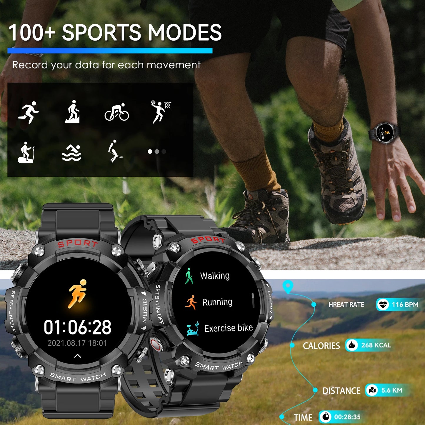LaNikar Smart Watch With AMOLED Display And In-Ear Bluetooth Headset