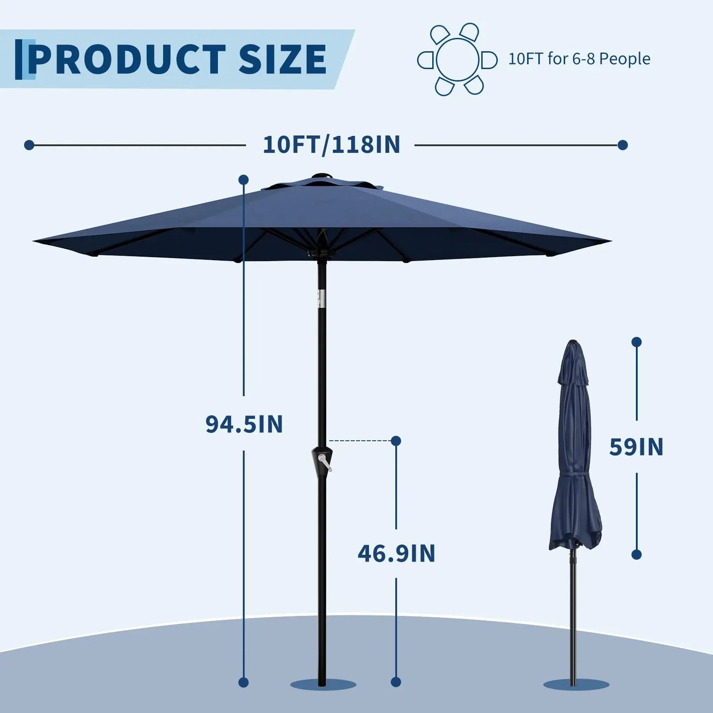 HiMISS Patio Umbrella With Crank Lift Tilt Sunshade Waterproof