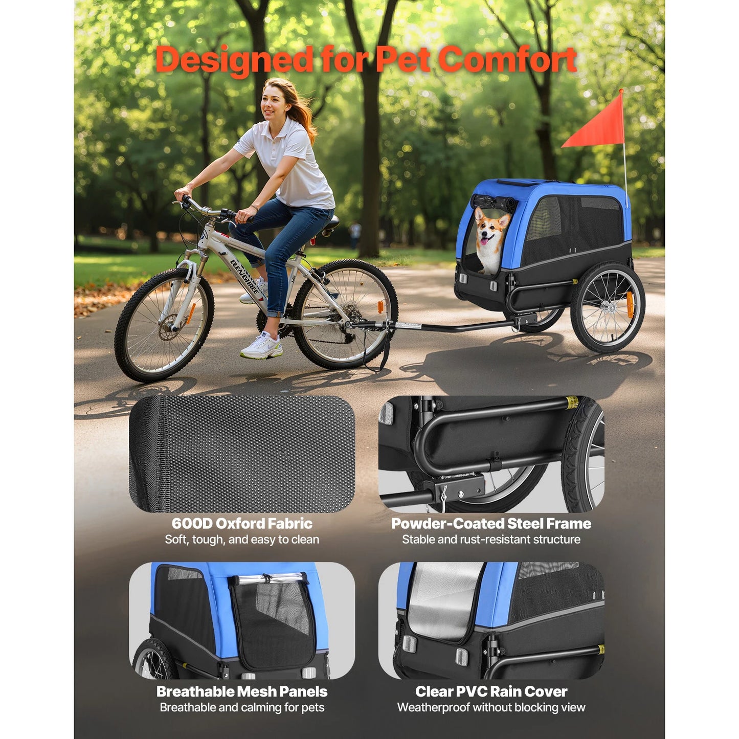 SucceBuy Folding Dog Trailer For Small And Medium Dogs