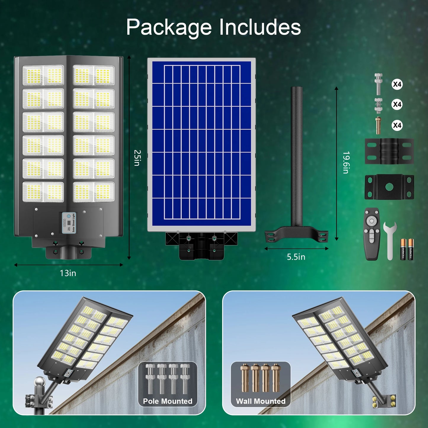 2-Pack 5000W Solar Street Lights Outdoor Motion Sensor Floodlights