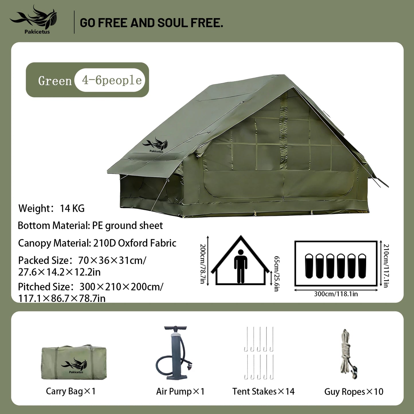 Pakicetus Inflatable Camping Tent Waterproof Family Tent With Carry Bag