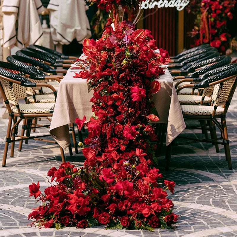 Artificial 5D Red Rose Anthurium Table Runner Centerpiece for Weddings