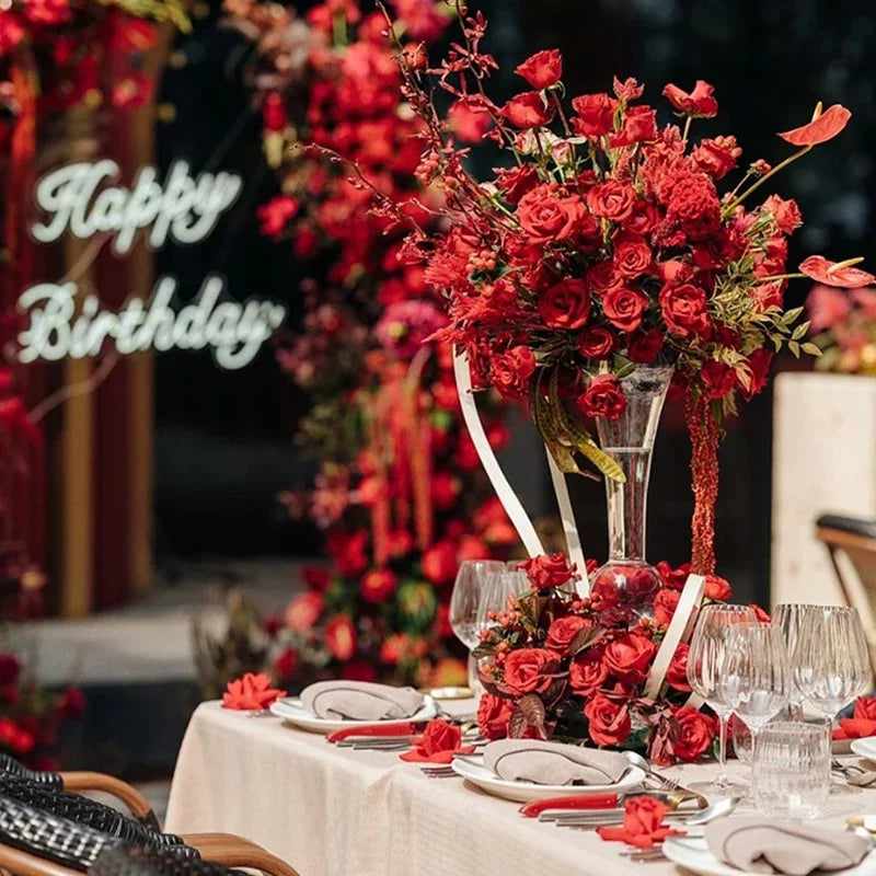 Artificial 5D Red Rose Anthurium Table Runner Centerpiece for Weddings