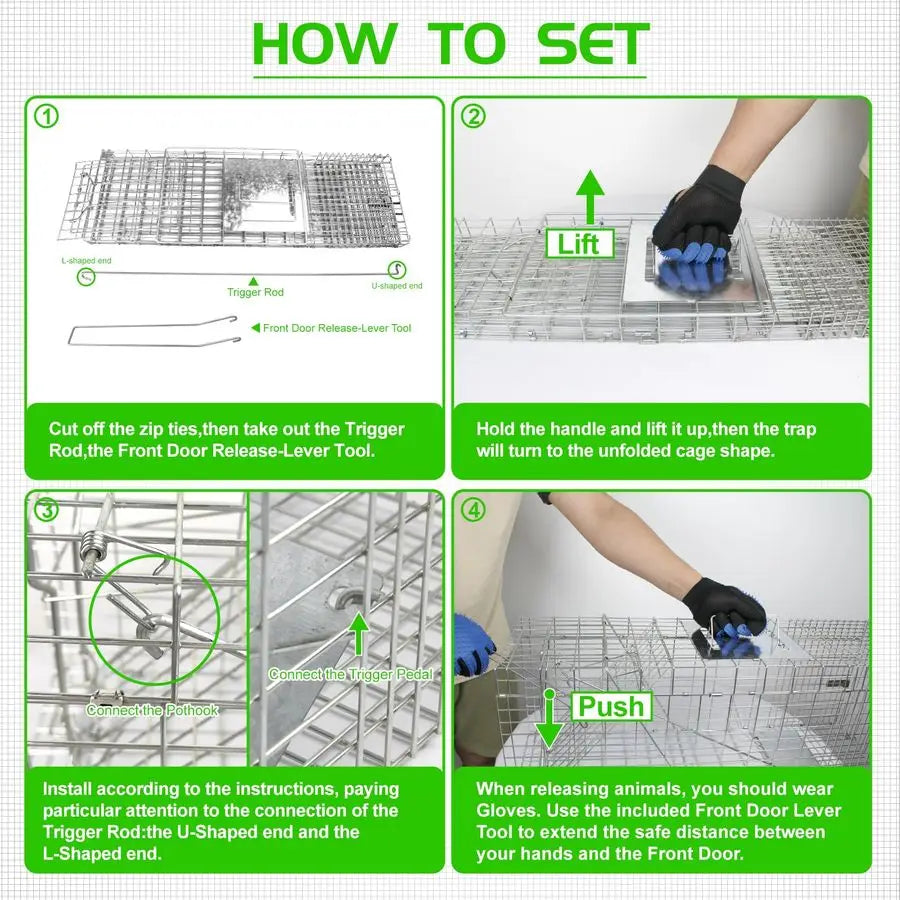 Heavy Duty Folding Live Animal Cage Trap For Raccoons