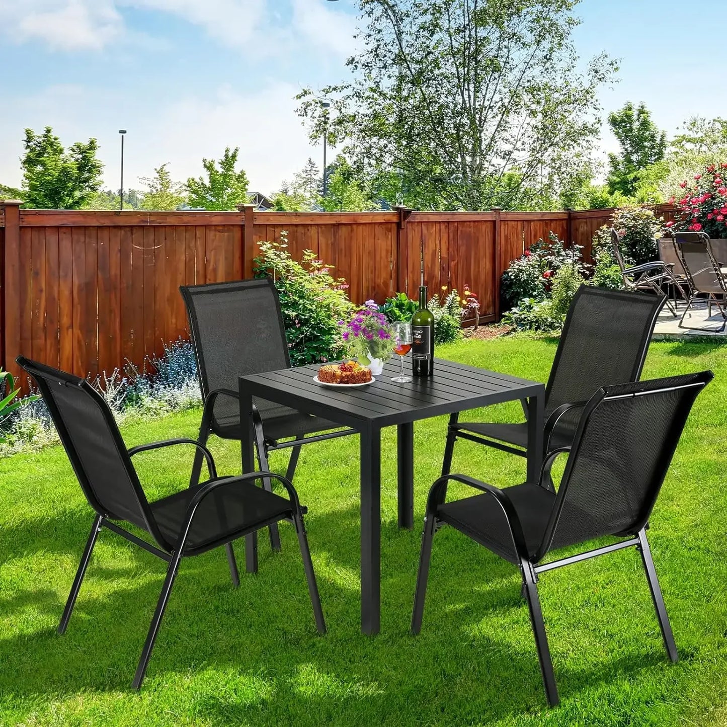 Garden Folding Chairs Set With Steel-Iron Frame And Teslin Fabric
