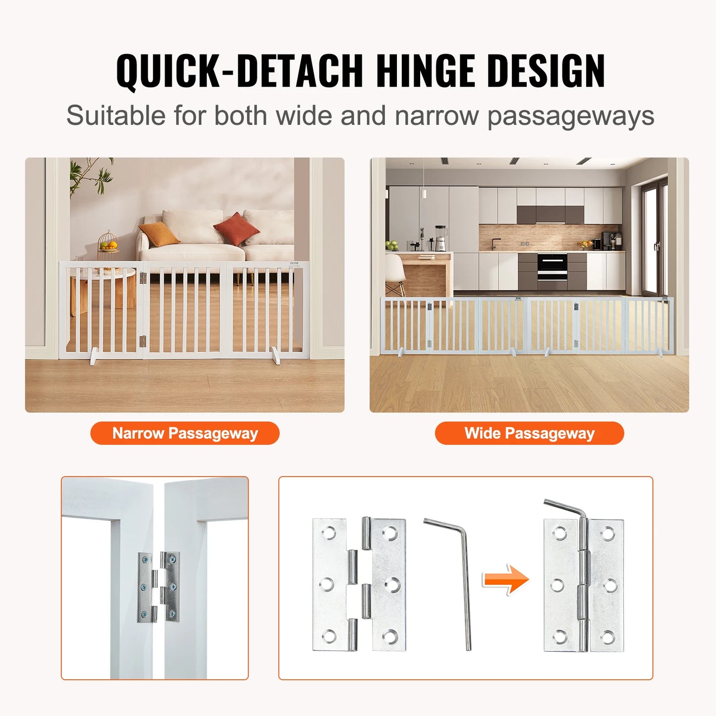 SucceBuy Free Standing Dog Gate Three-Panel Foldable Barrier