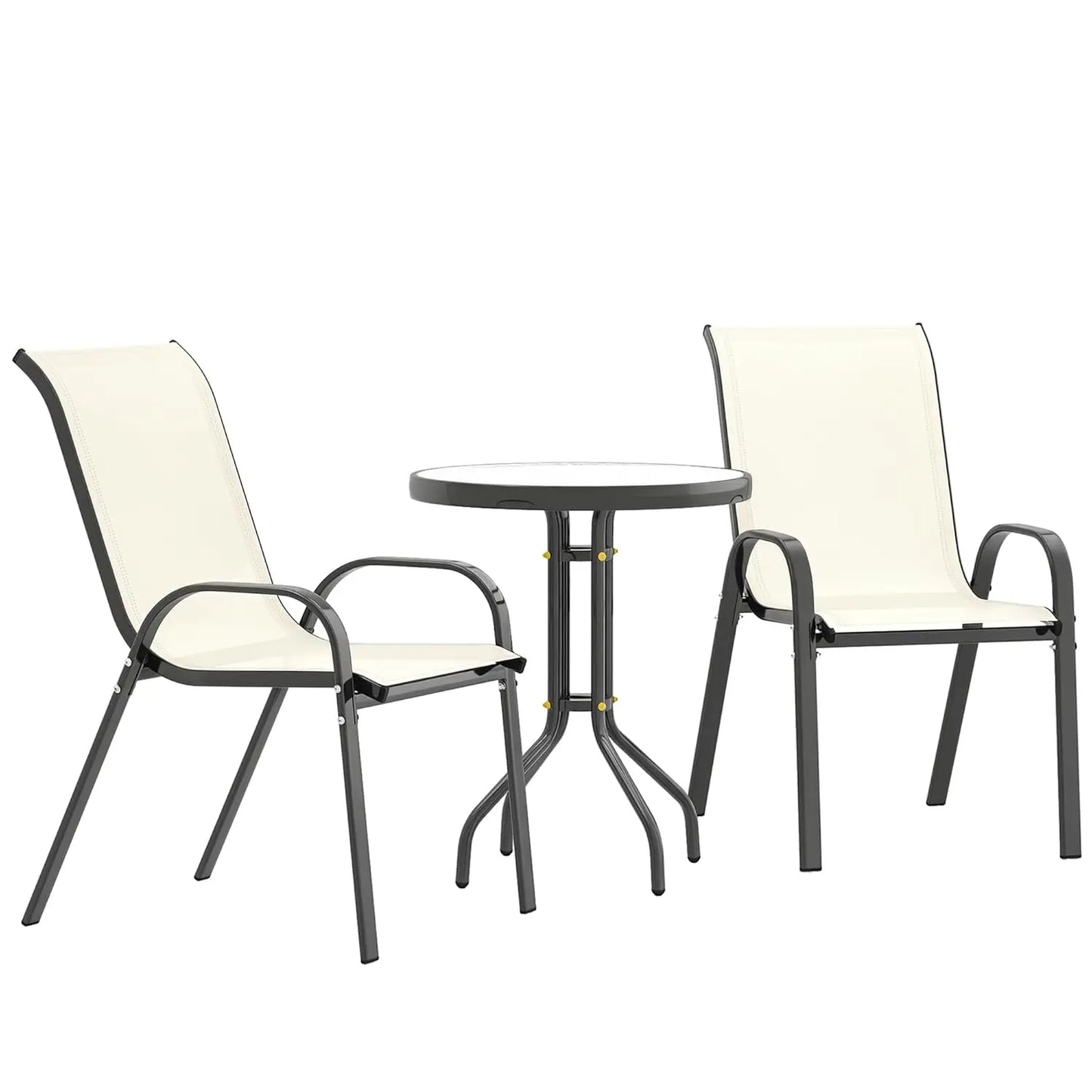 Outdoor 3 Piece Stackable Mesh Bistro Set With Glass Table