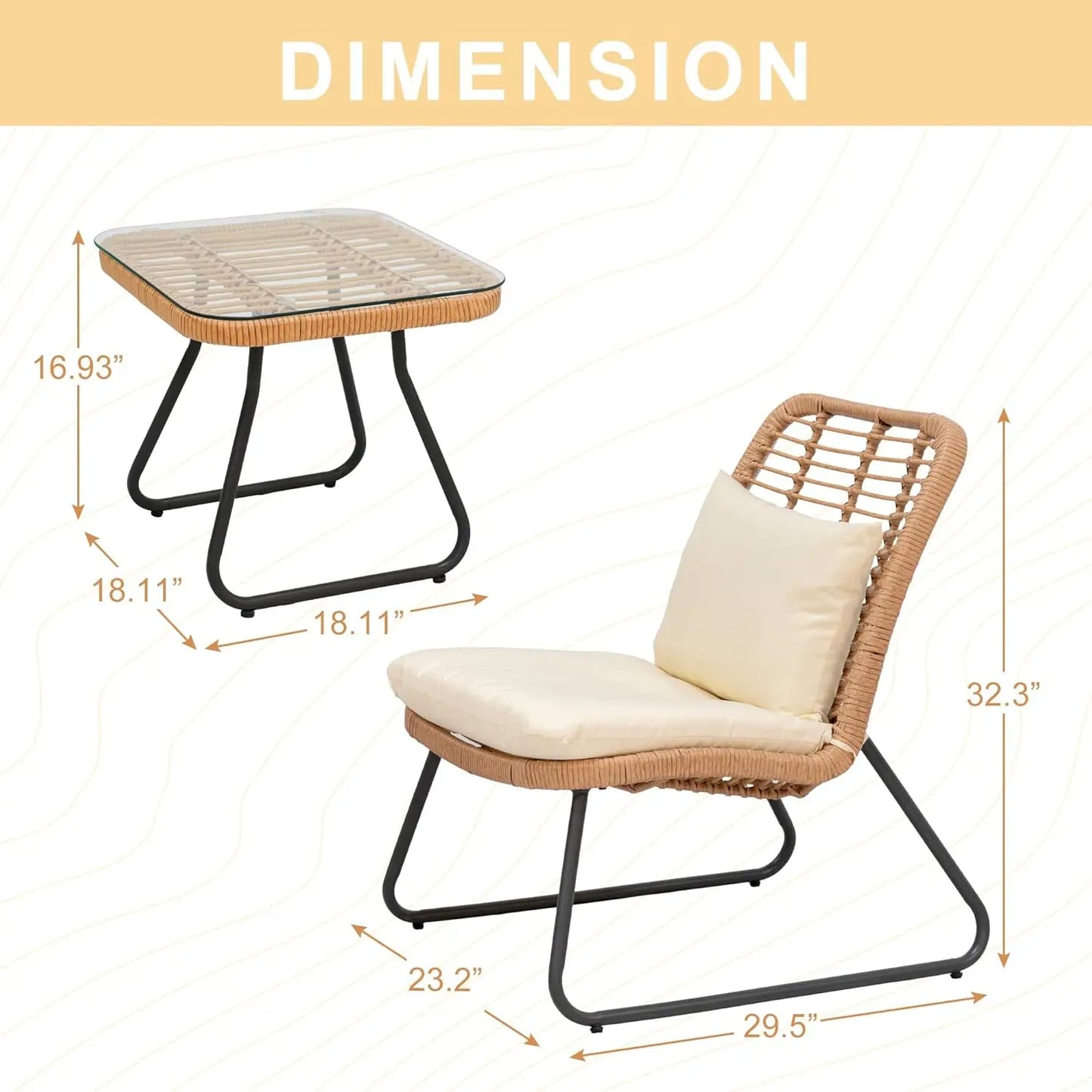 Outdoor Rattan Bistro Set 3-Piece Cushioned Conversation Set