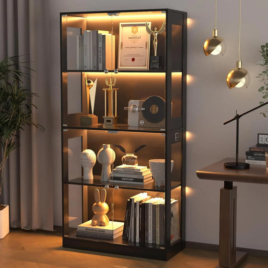 ZHILU Curio Cabinet 4 Tier Glass Display Case For Collectibles
