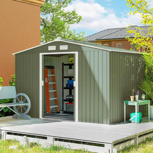 Metal Outdoor Storage Shed Sloping Roof With Double Lockable Doors