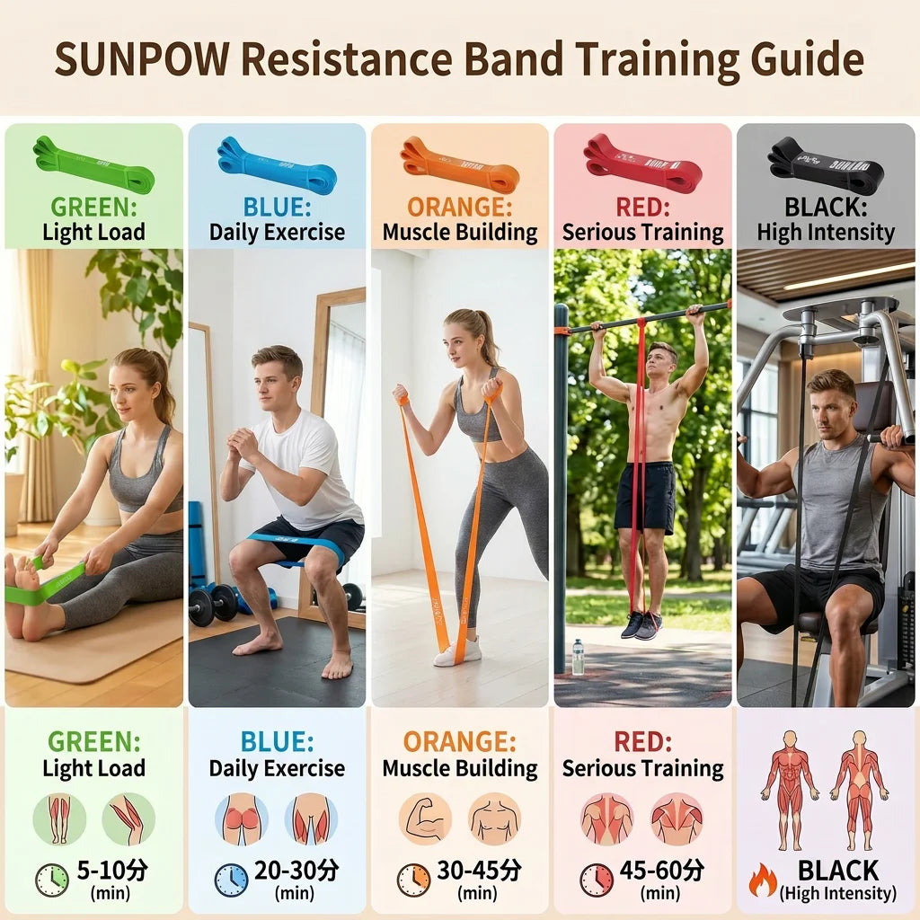 SUNPOW Pull Up Assistance Bands Set Of 5 Heavy Duty Resistance