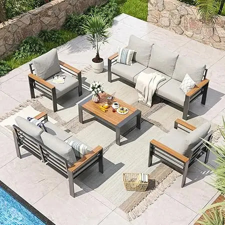 Aluminum Patio Outdoor Furniture Set With Cushions Coffee Table