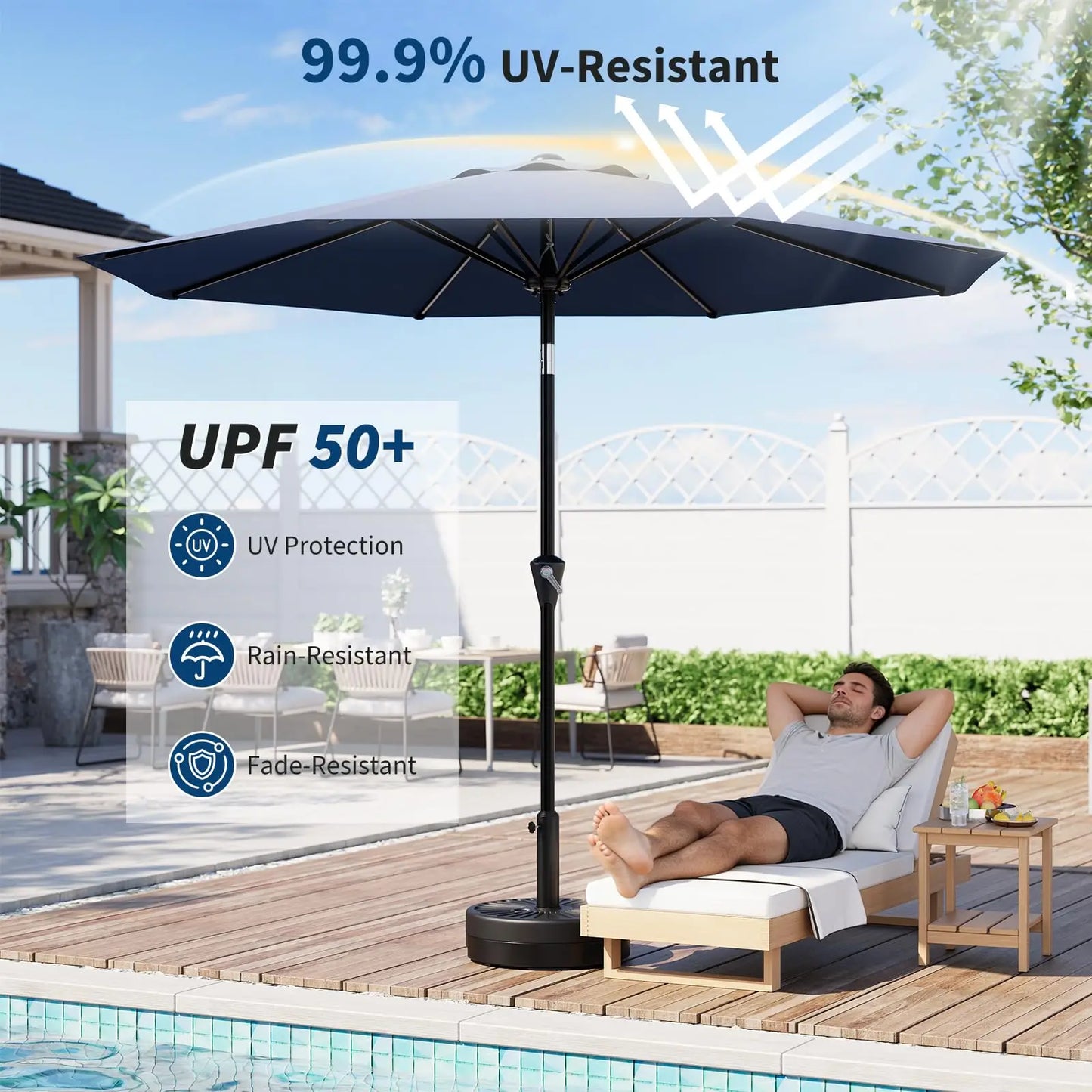 HiMISS Patio Umbrella With Crank Lift Tilt Sunshade Waterproof