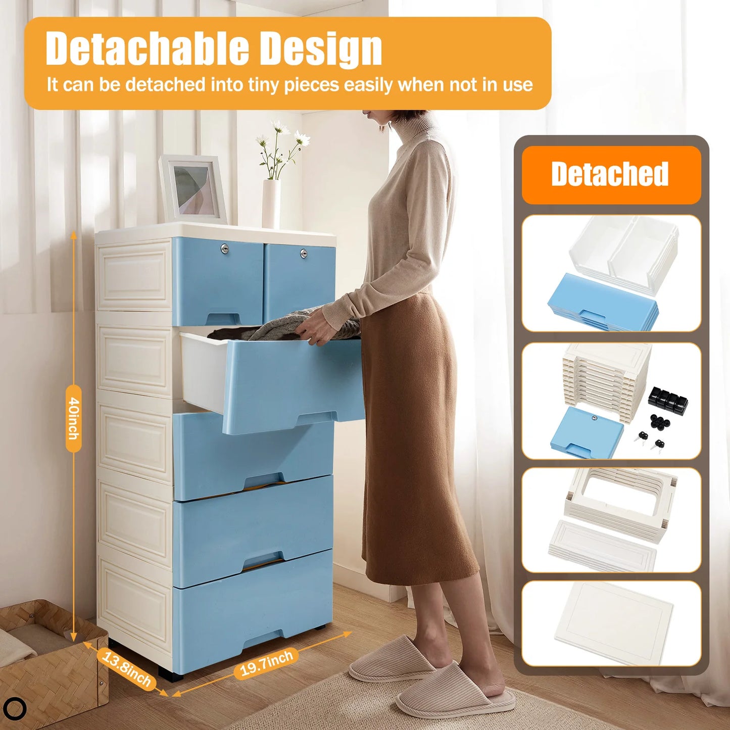NONECN 6-Drawer Plastic Dresser Storage Tower