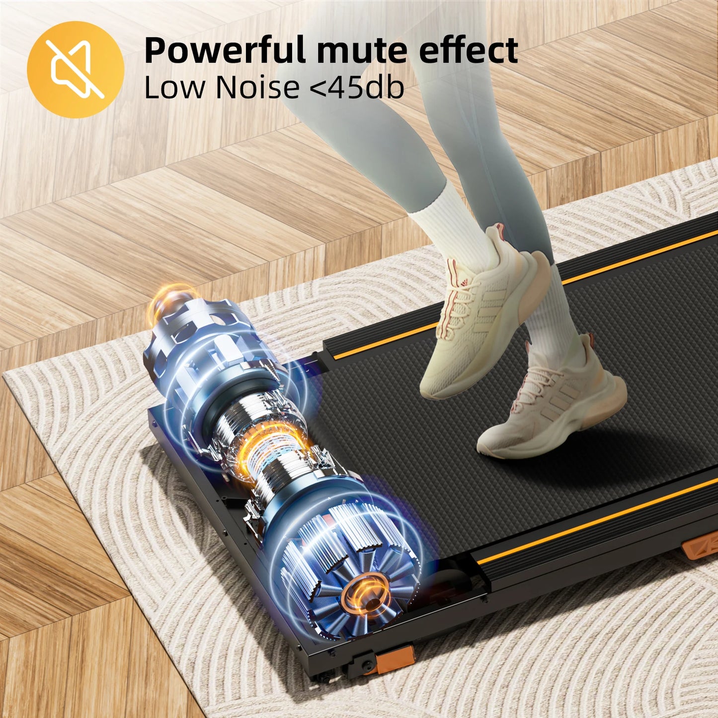 Under Desk Treadmill Incline Walking Pad 2.5HP Portable Home Treadmill