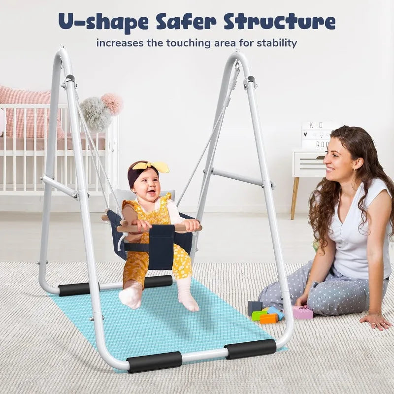 Toddler Swing With Foldable Stand And Canvas Cushion Seat