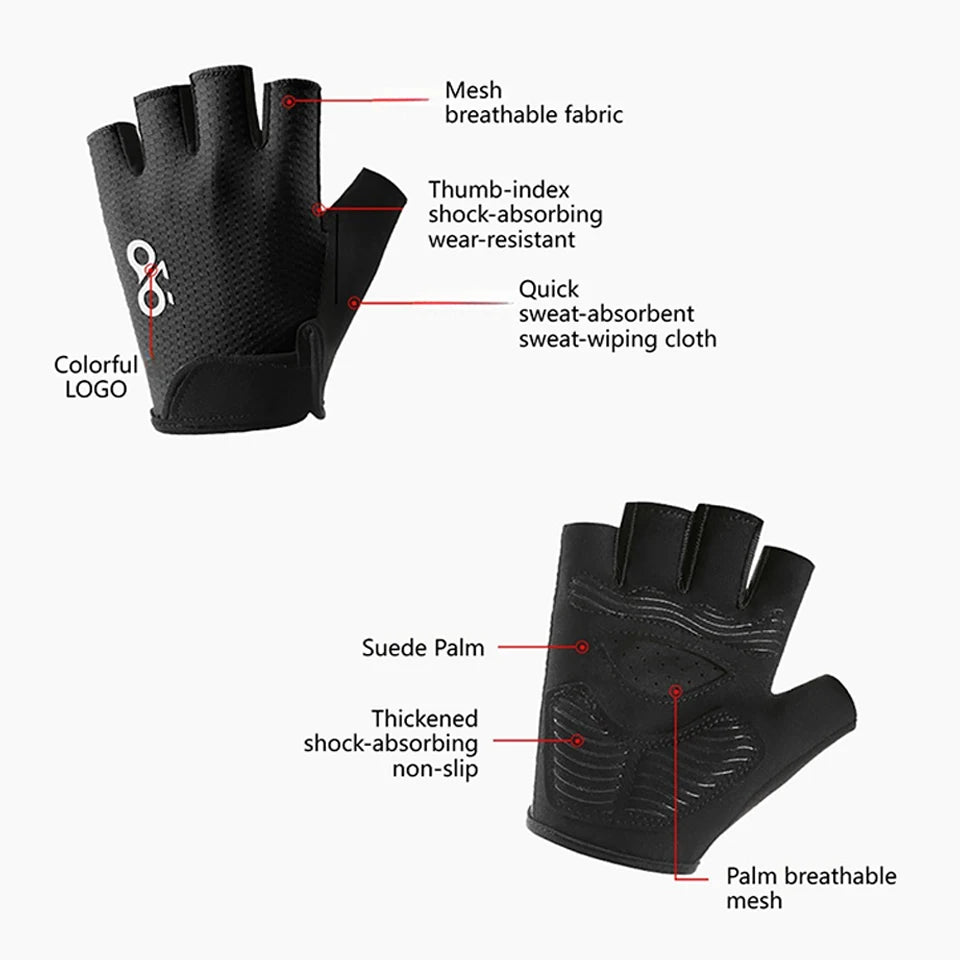 Summer Cycling Half Finger Gloves Breathable Non Slip Shock Absorbing