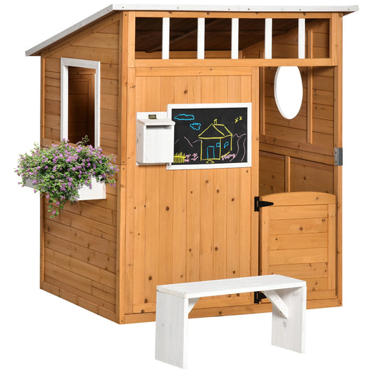 Outsunny Wooden Kids Playhouse With Doors Windows Mailbox