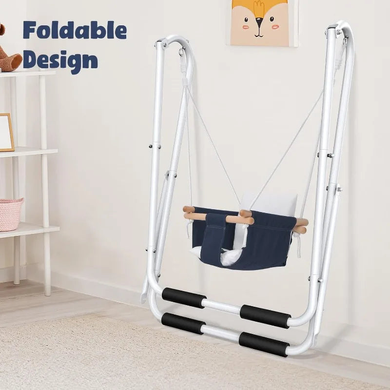 Toddler Swing With Foldable Stand And Canvas Cushion Seat