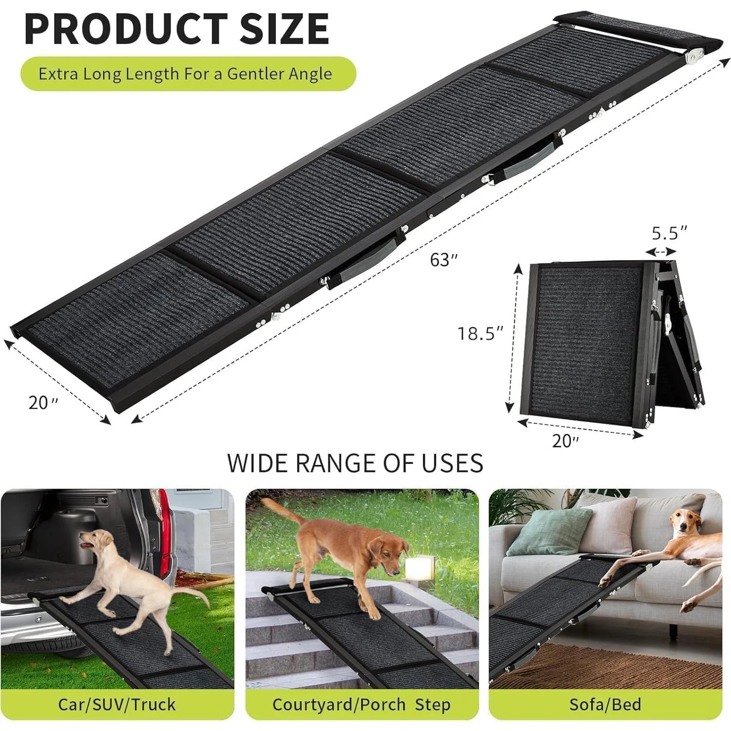 HiMISS Upgraded Folding Dog Ramp For Cars Non Slip Surface