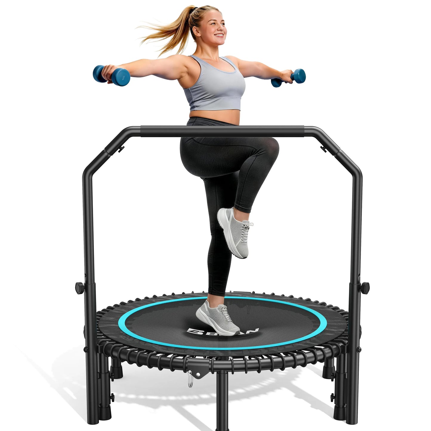 BCAN Mini Rebounder Trampoline With Adjustable Handle For Full Body