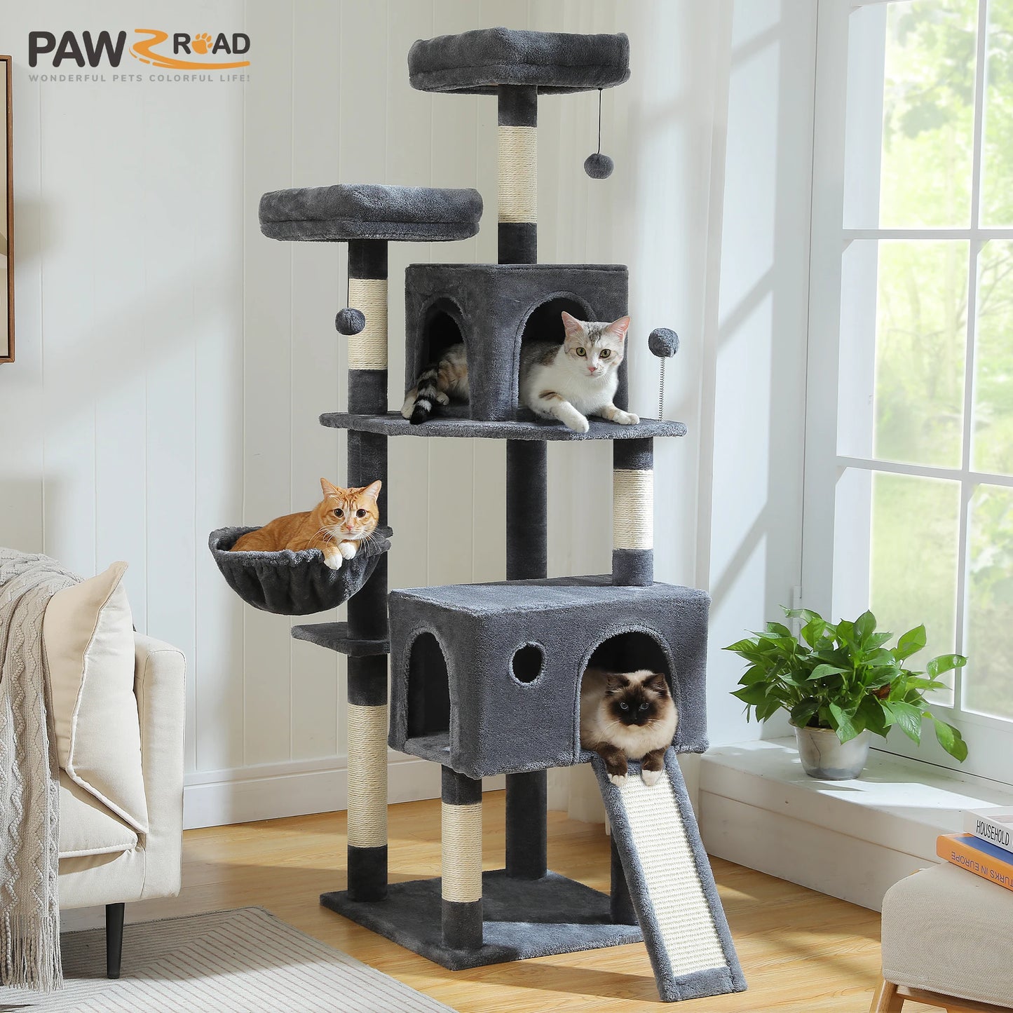PAWZ Road Multi-Level Cat Tree Tower With Sisal Scratching Post