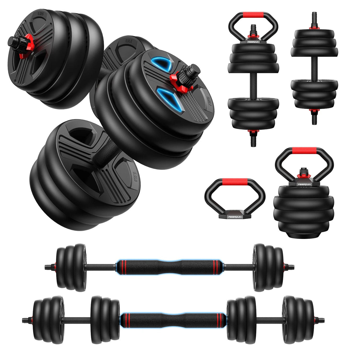 FED Fitness Adjustable 5-in-1 Dumbbell Set with Barbell Conversion