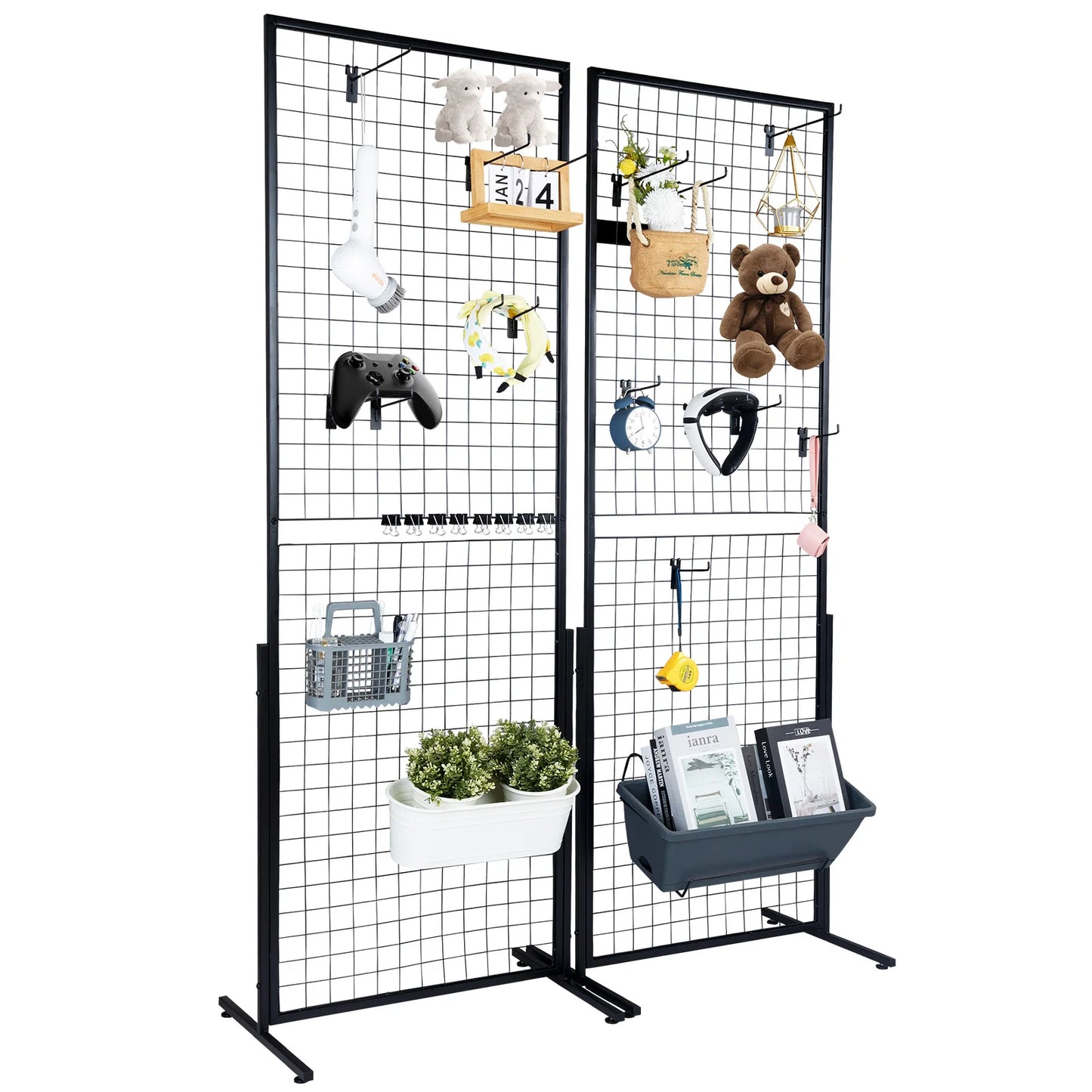 SucceBuy Grid Wall Panels Tower Display Racks With Hooks