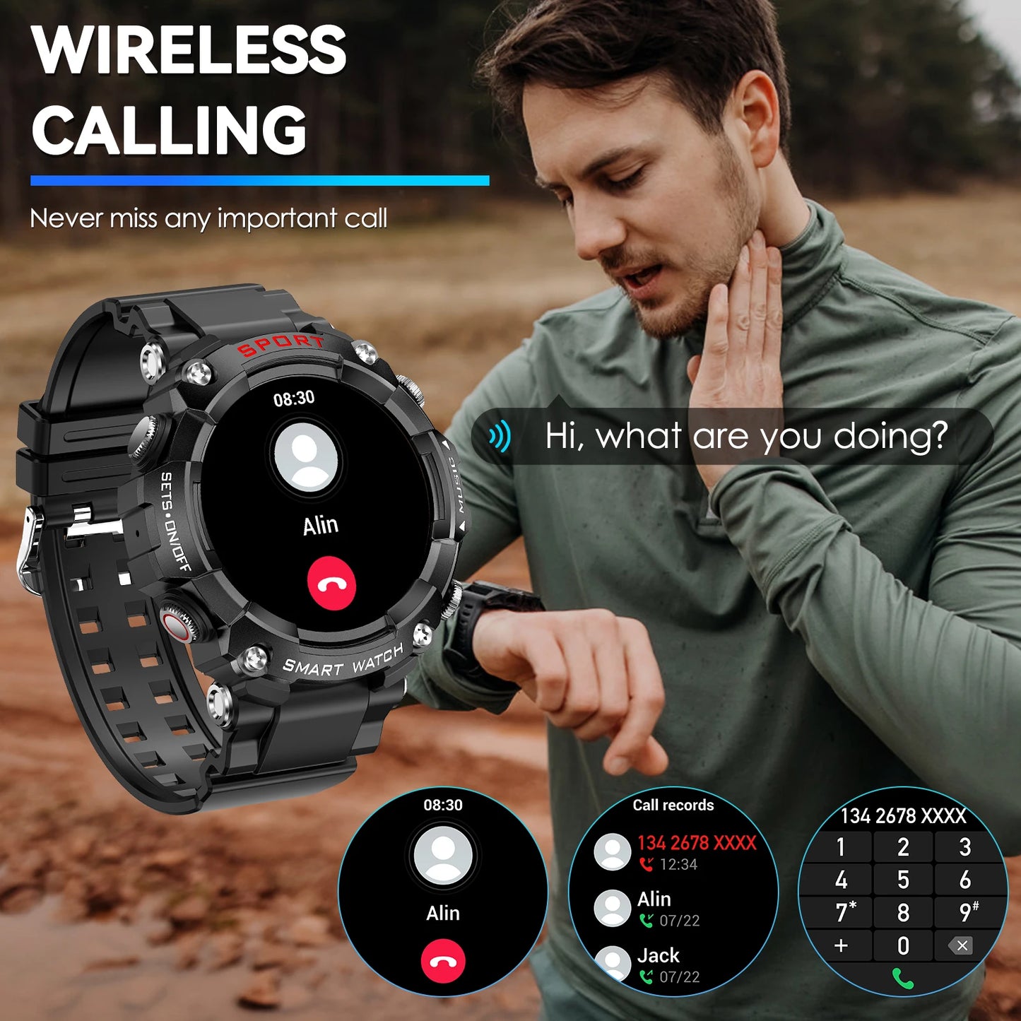 LaNikar Smart Watch With AMOLED Display And In-Ear Bluetooth Headset