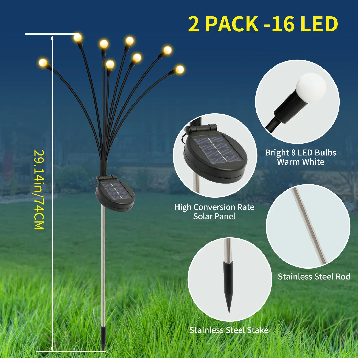 8 Head Solar Firefly Lights Outdoor Garden Pathway Waterproof