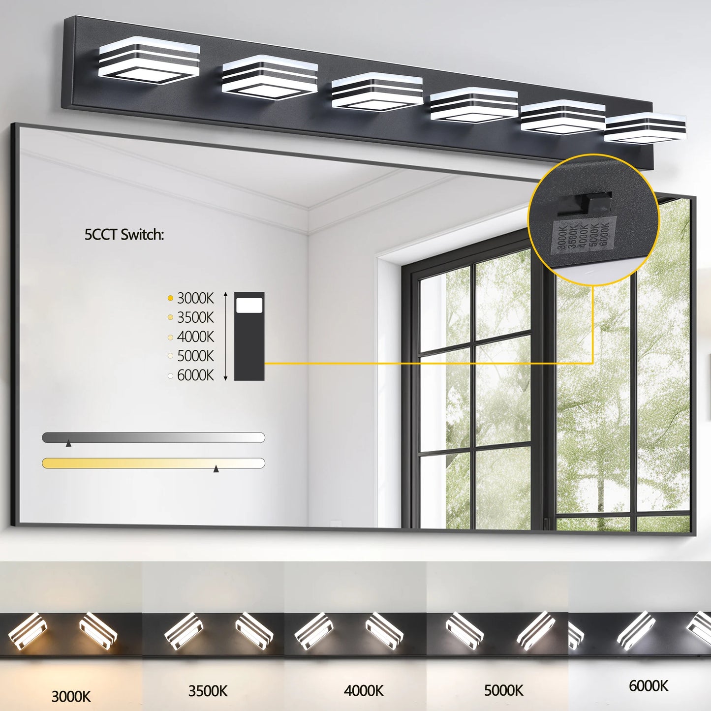 ARLGSITE Modern LED Vanity Light 5 CCT Dimmable Wall Fixture
