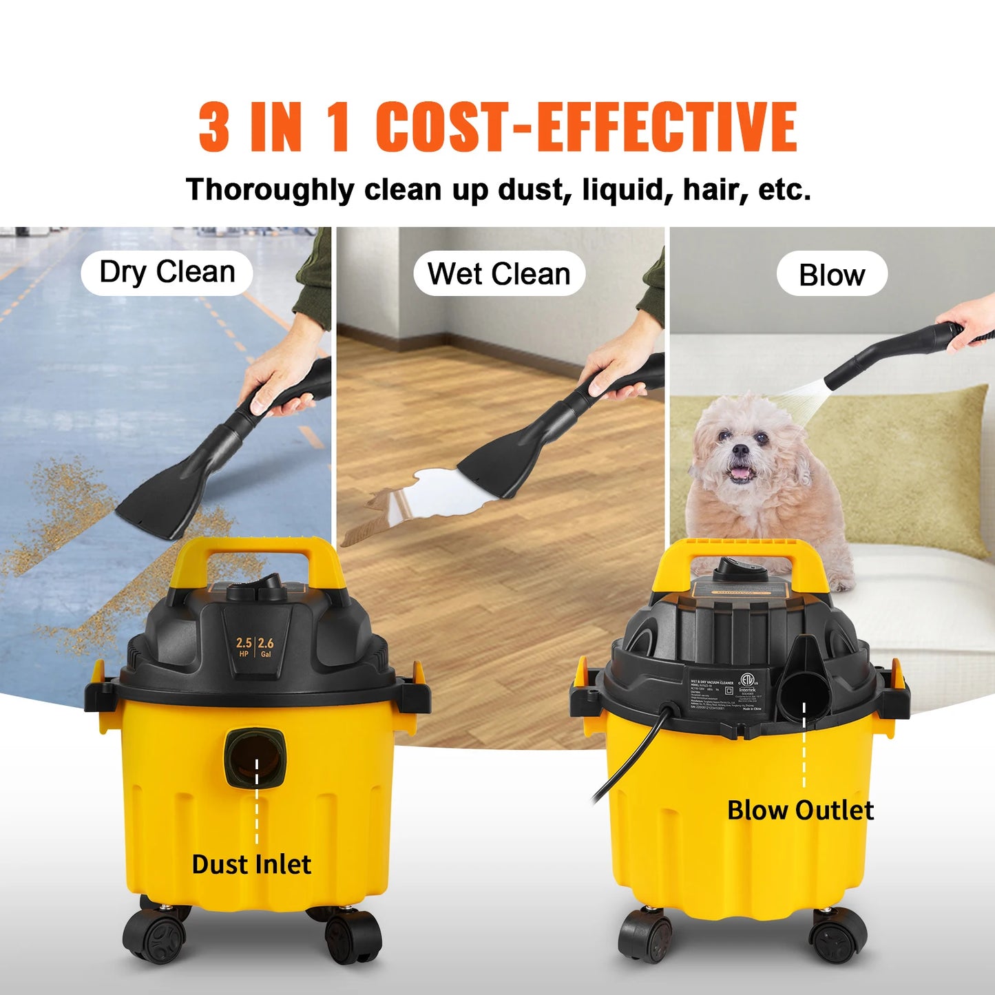 SucceBuy Wet Dry Vacuum 2.5 Peak HP 3in1 Portable Shop Vacuum