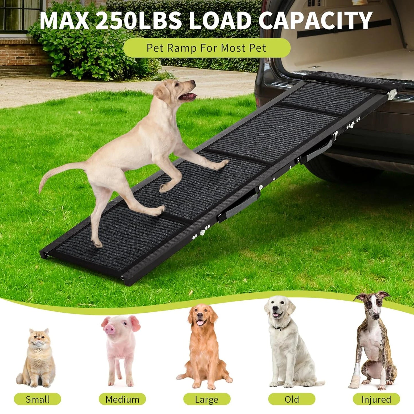 HiMISS Upgraded Folding Dog Ramp For Cars Non Slip Surface