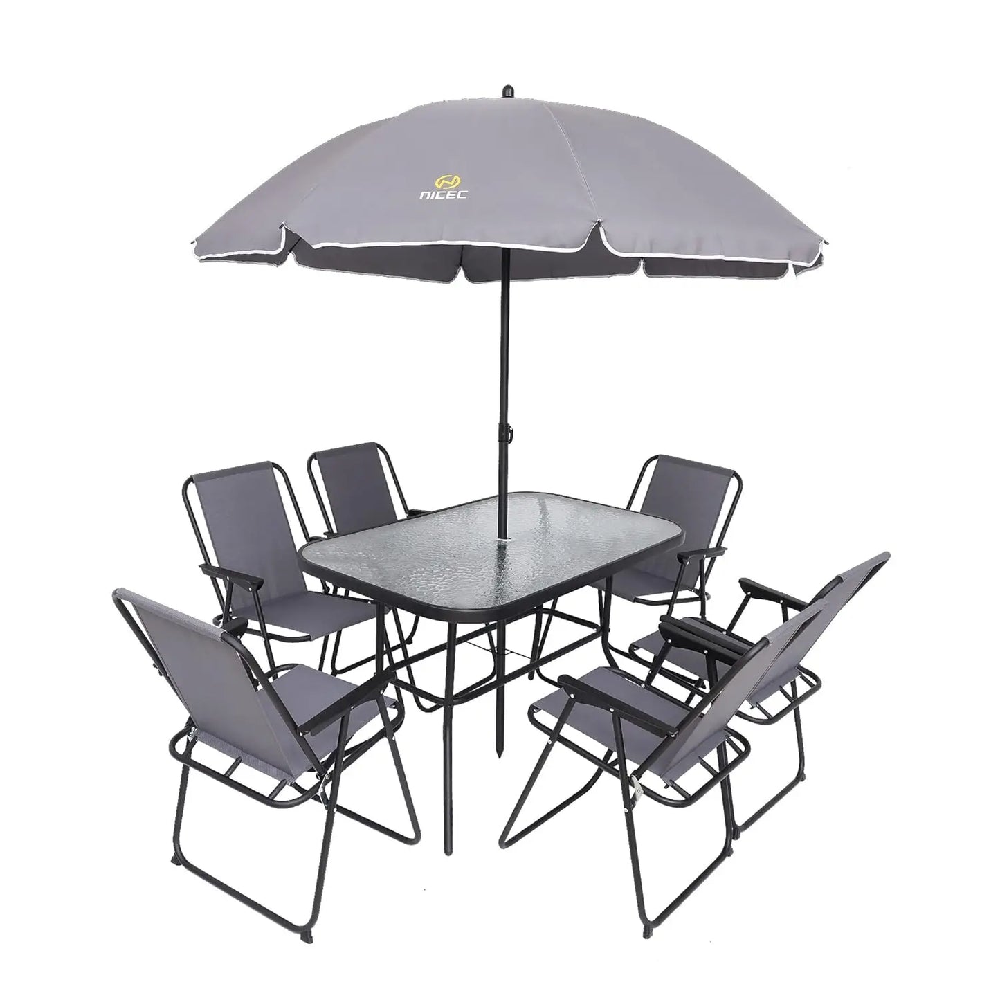 Three Piece Patio Bistro Set Foldable Glass Table Chairs Garden