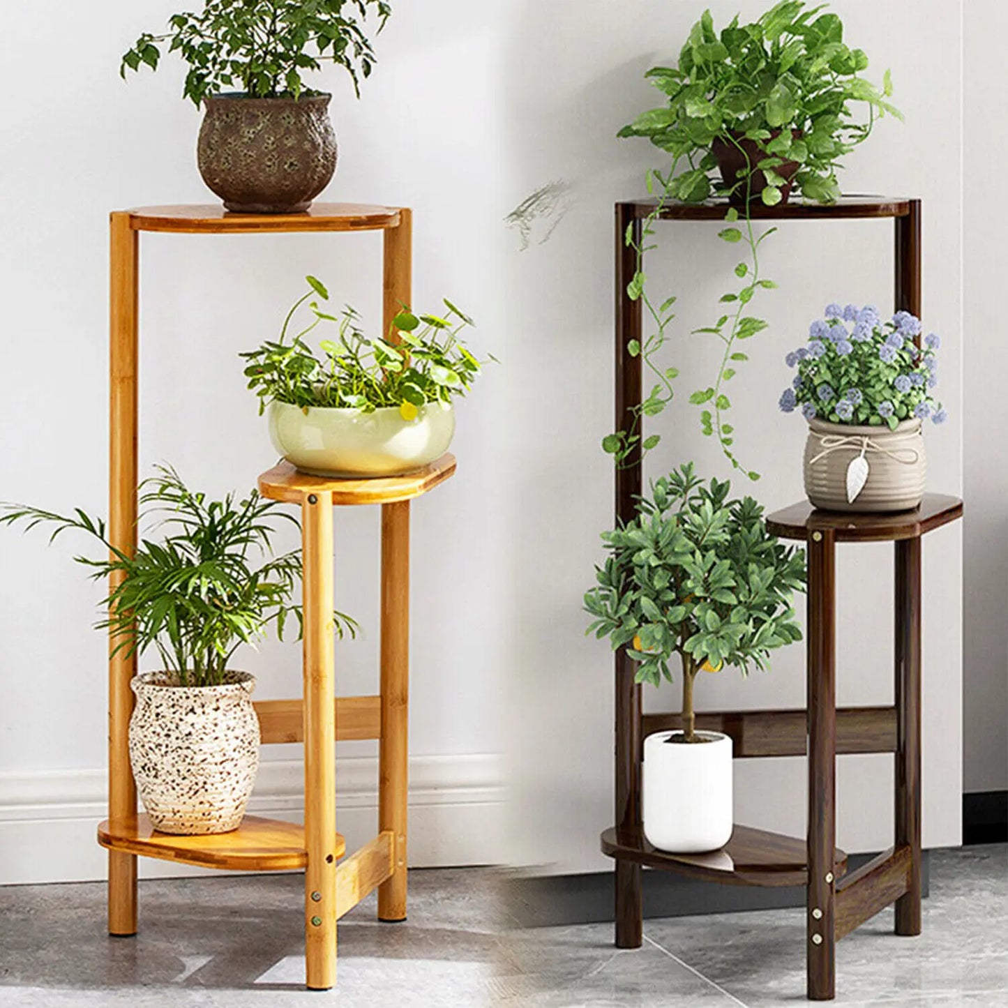 Wisfor Bamboo Plant Stand Three Tier Corner Shelf Display