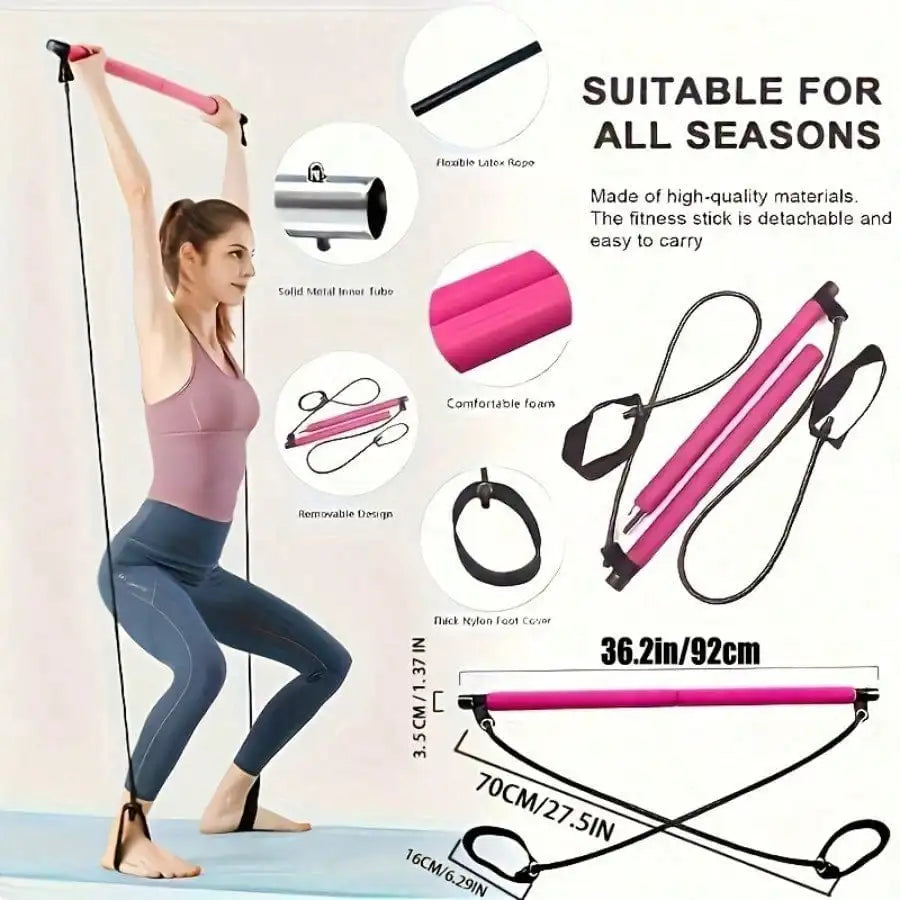 Pilates Bar Set With Resistance Bands Stainless Steel Fitness Equipment