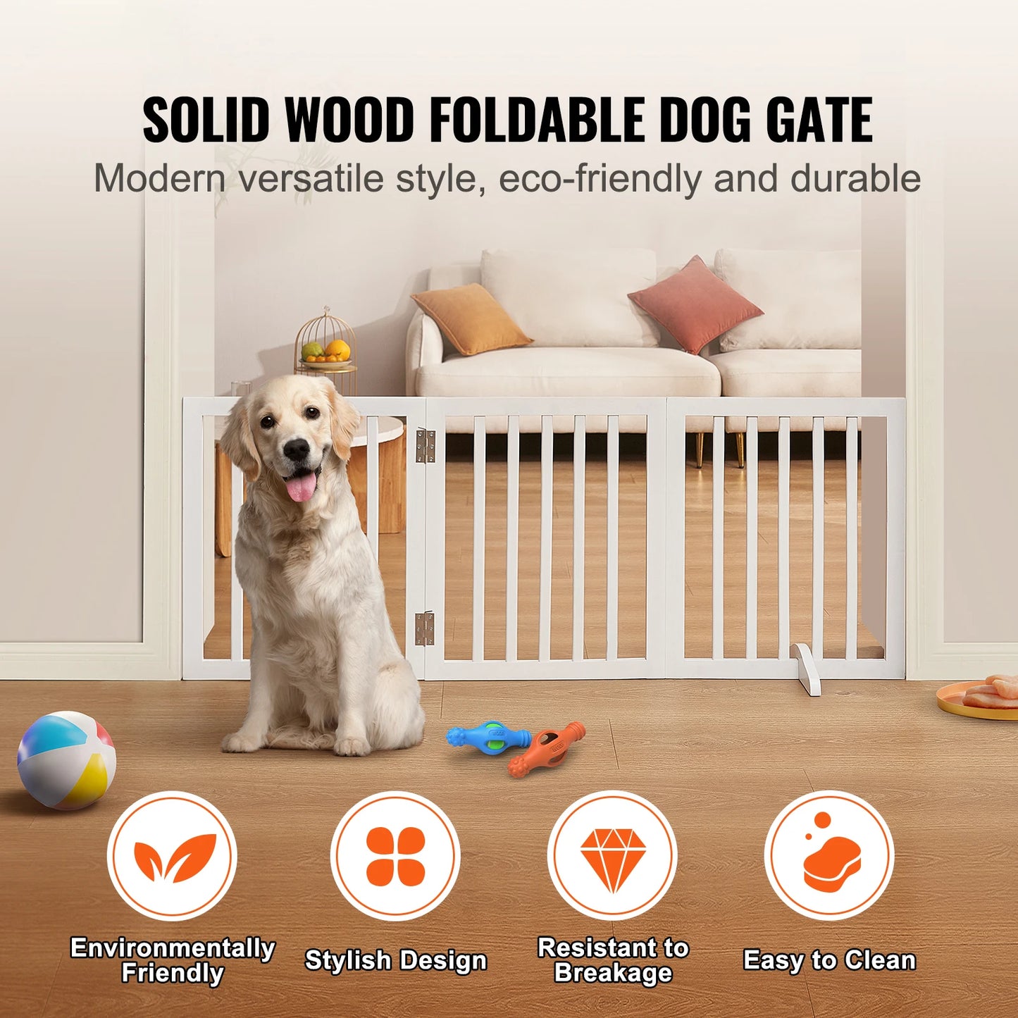 SucceBuy Free Standing Dog Gate Three-Panel Foldable Barrier