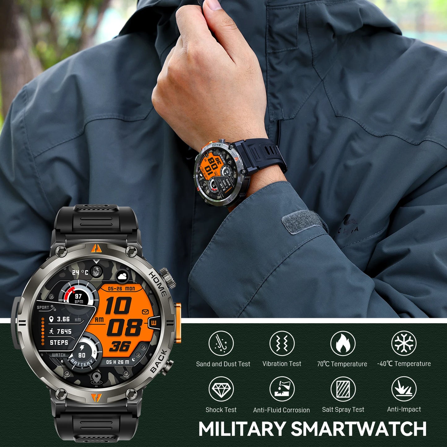 EIGIIS KE3 Smartwatch Men Bluetooth Call With Health Monitor