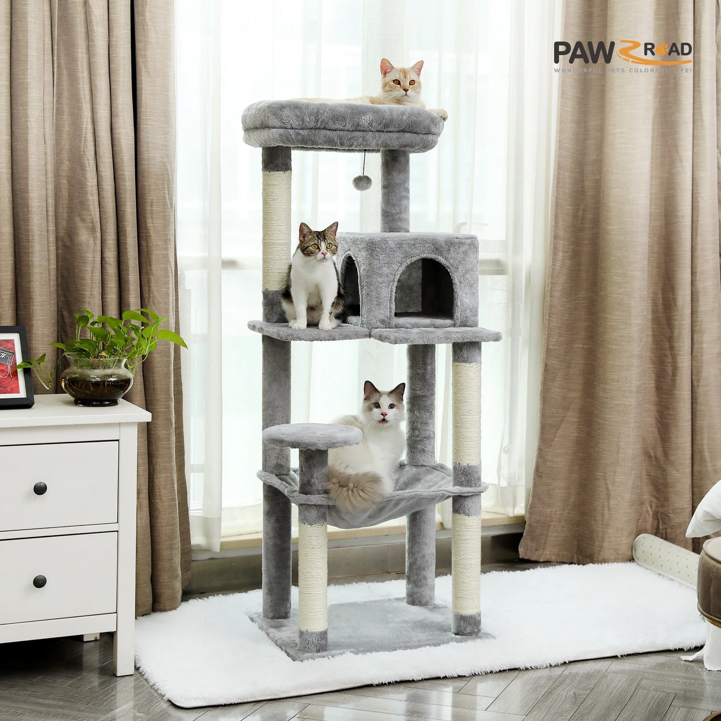 PAWZ Road 5-Level Cat Tower For Indoor Cats With Hammock