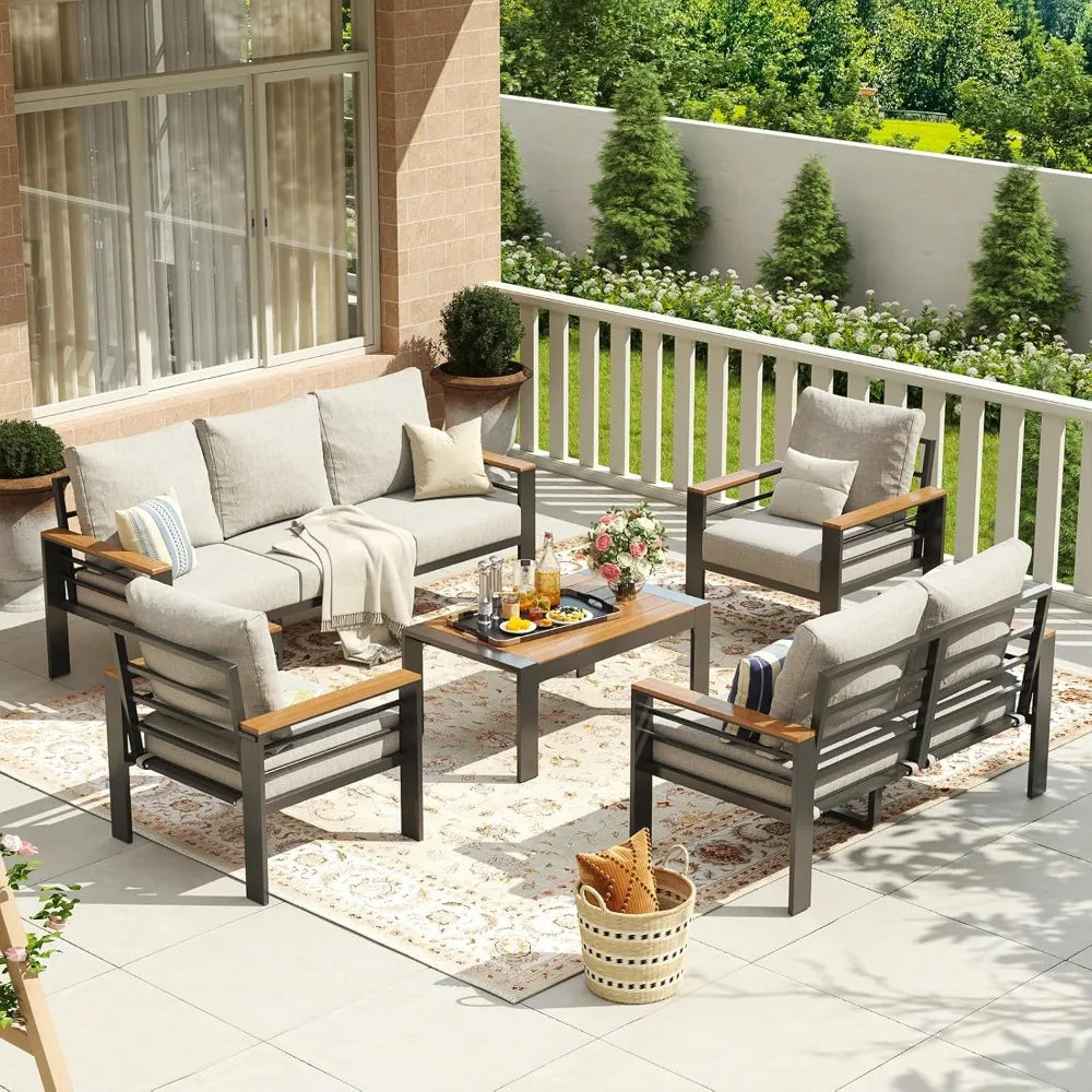 Aluminum Patio Outdoor Furniture Set With Cushions Coffee Table