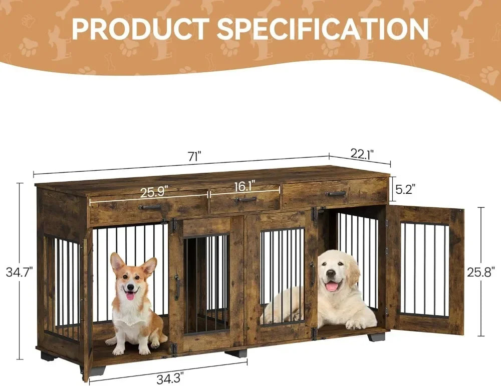 Double Dog Crate Furniture With Divider And Drawers