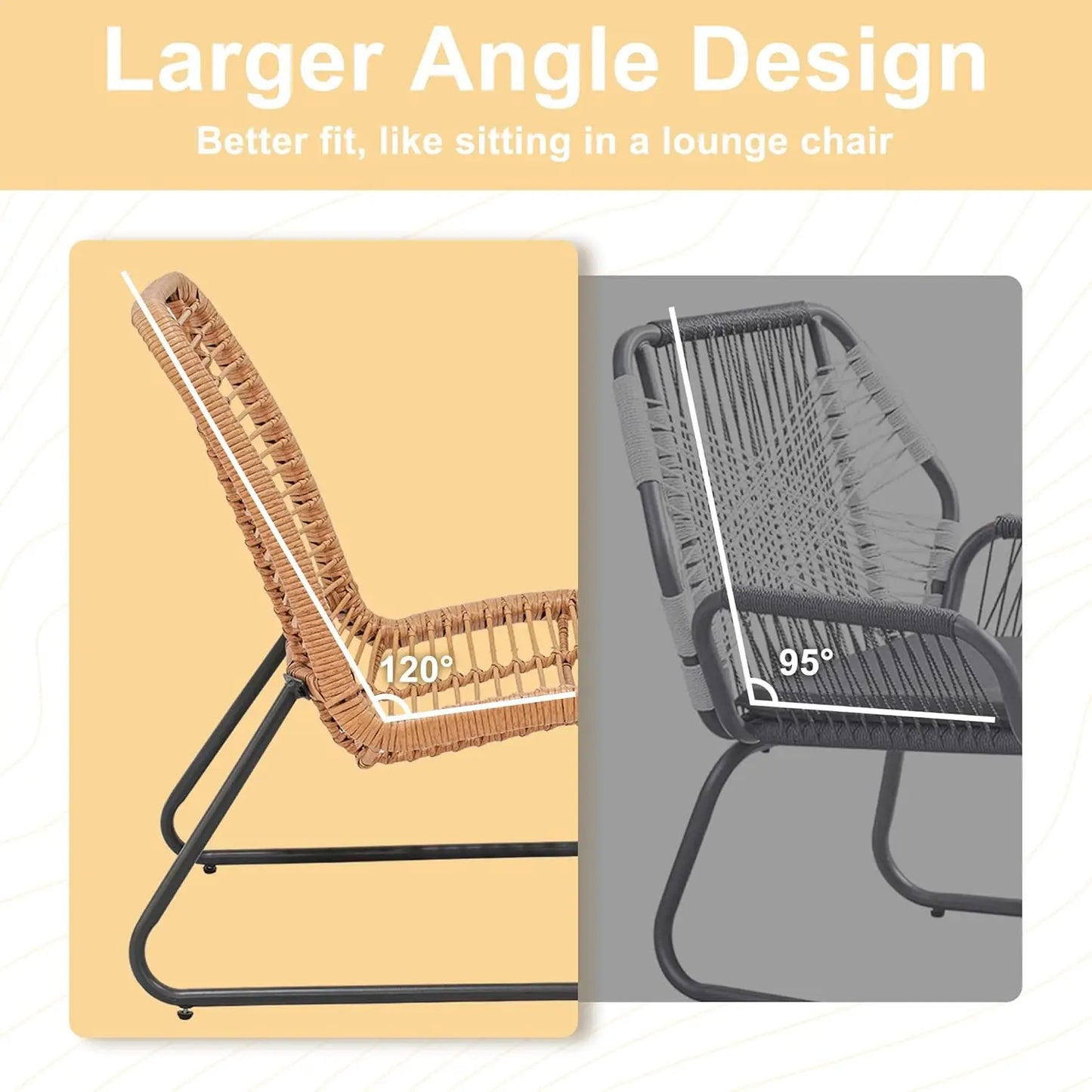 Outdoor Rattan Bistro Set 3-Piece Cushioned Conversation Set