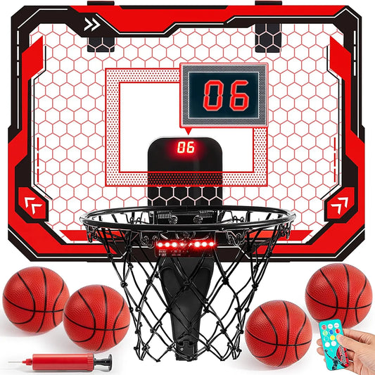 Joyfy Mini Indoor Basketball Hoop Over The Door With LED Light Scoreboard