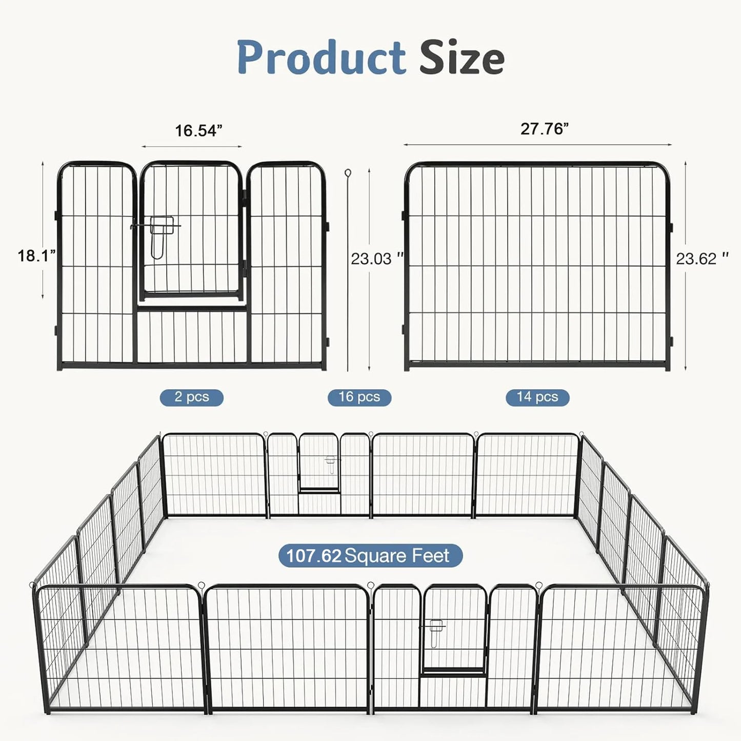 JHK 16-Panel Dog Playpen Metal Fence For Indoor Outdoor Use