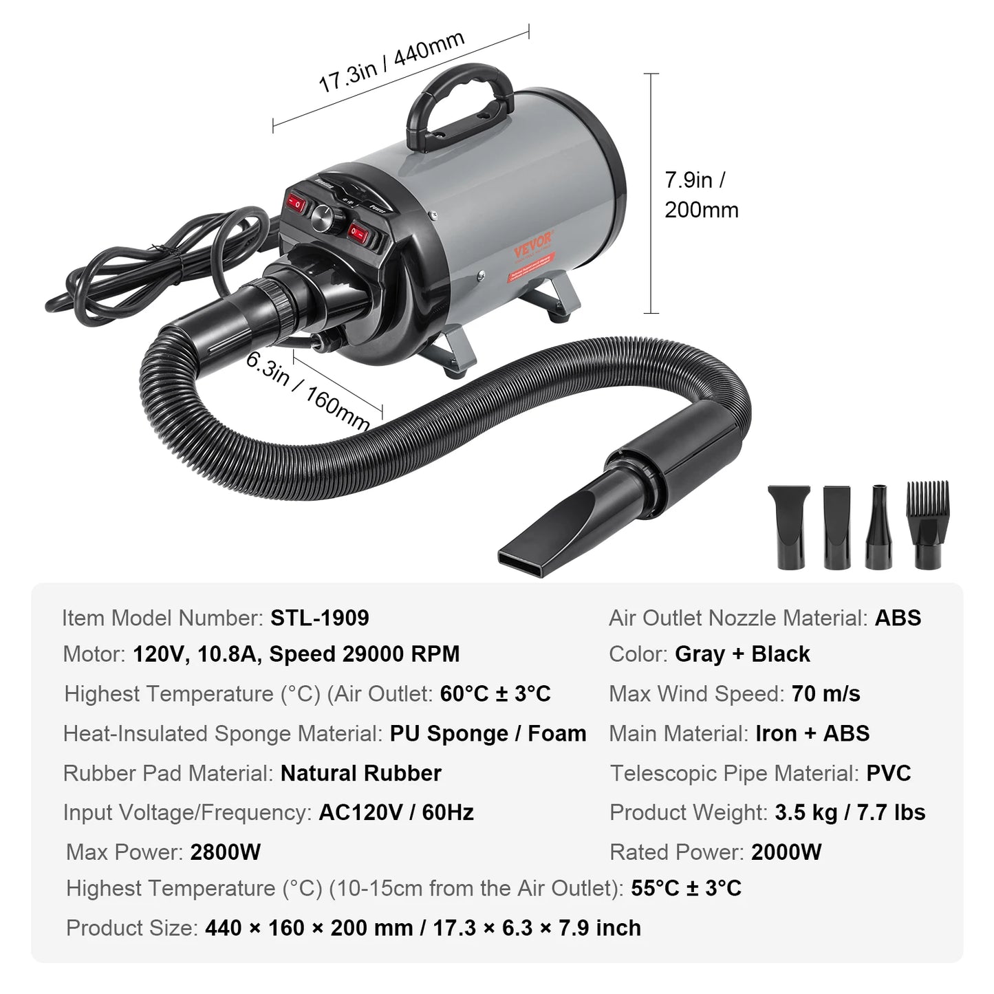 SucceBuy 2000W Pet Grooming Blow Dryer With Adjustable Speed